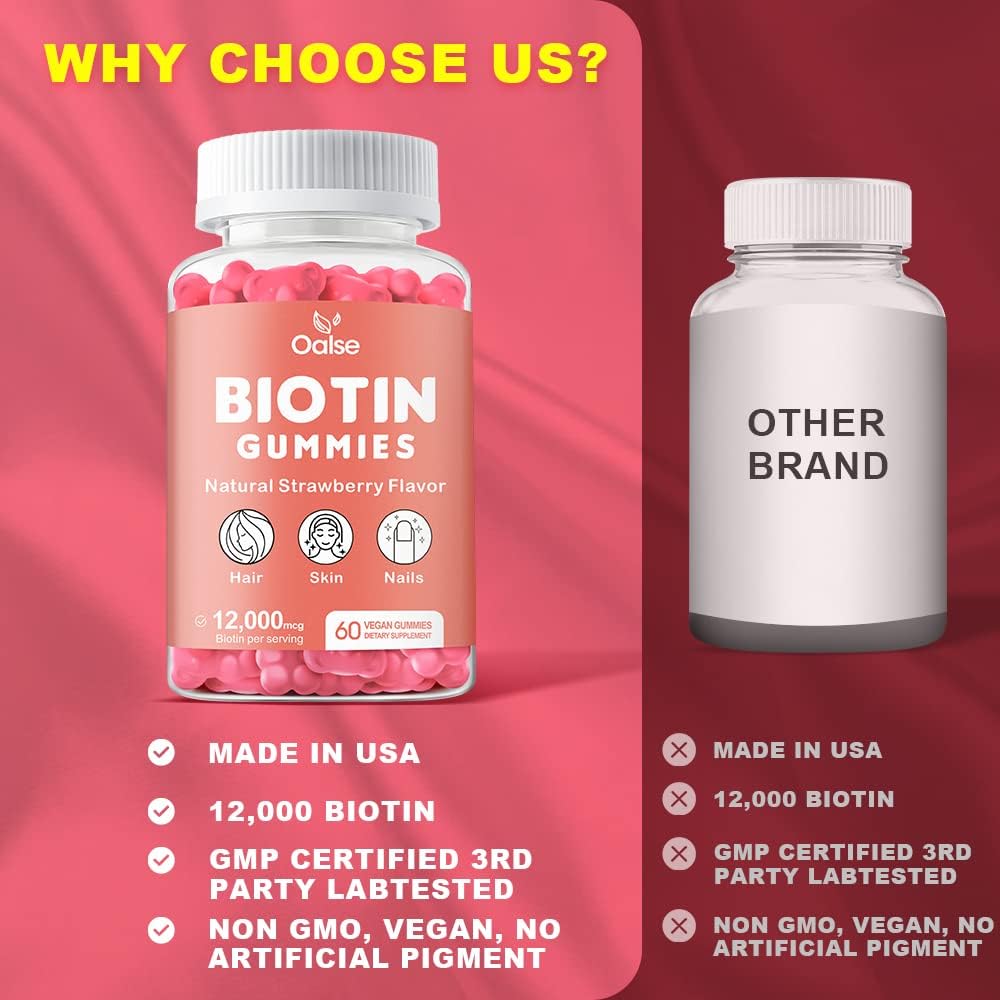 Biotin Gummies with Chlorophyll, Black Seed Oil, Multivitamins & Zinc - Hair, Skin, and Nails Support for Women - 12,000mcg (2-Pack)