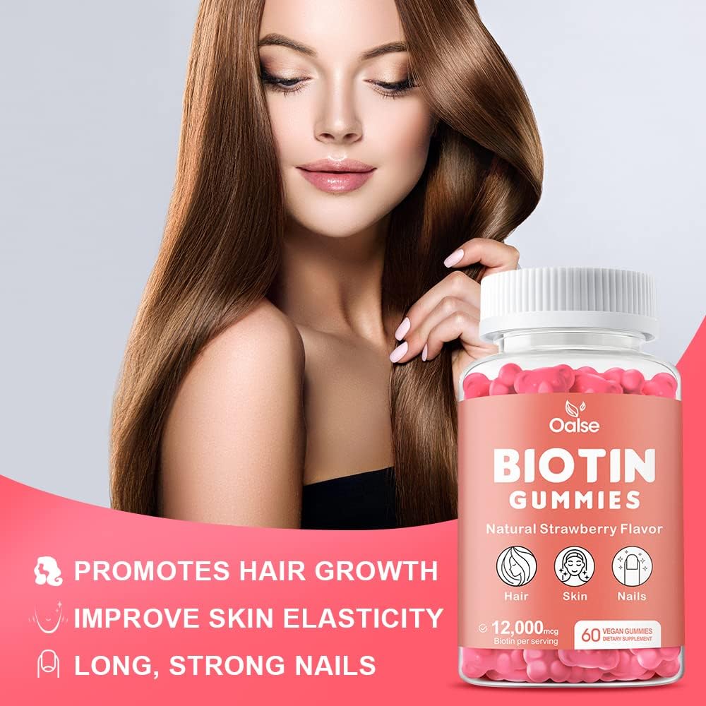 Biotin Gummies with Chlorophyll, Black Seed Oil, Multivitamins & Zinc - Hair, Skin, and Nails Support for Women - 12,000mcg (2-Pack)
