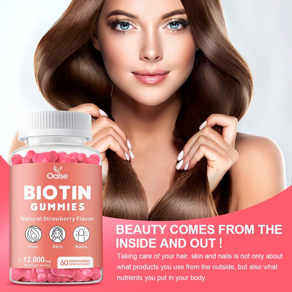 Biotin Gummies with Chlorophyll, Black Seed Oil, Multivitamins & Zinc - Hair, Skin, and Nails Support for Women - 12,000mcg (2-Pack)