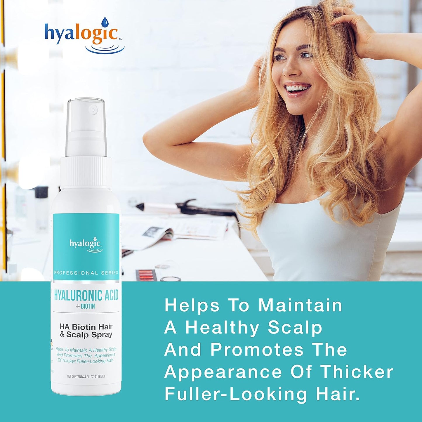 Biotin Hair Growth Spray with Hyaluronic Acid - Professional Formula for Thinning Hair - Hydrating Scalp Treatment for Volume (4 Fl oz)