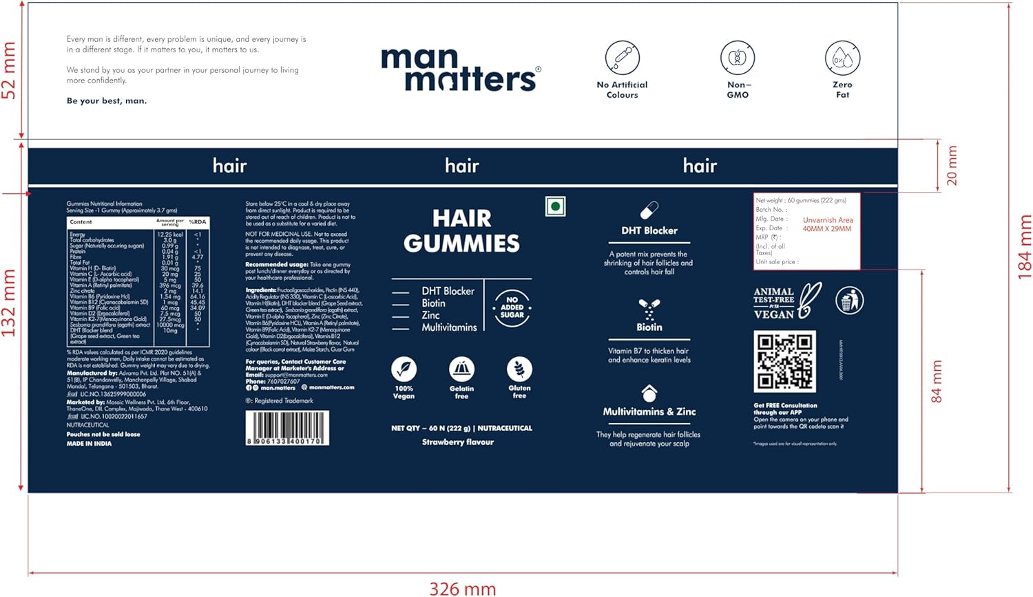 Biotin Hair Gummy with Hair Vitamins for Healthy Hair - 60 Gummies - No Added Sugar