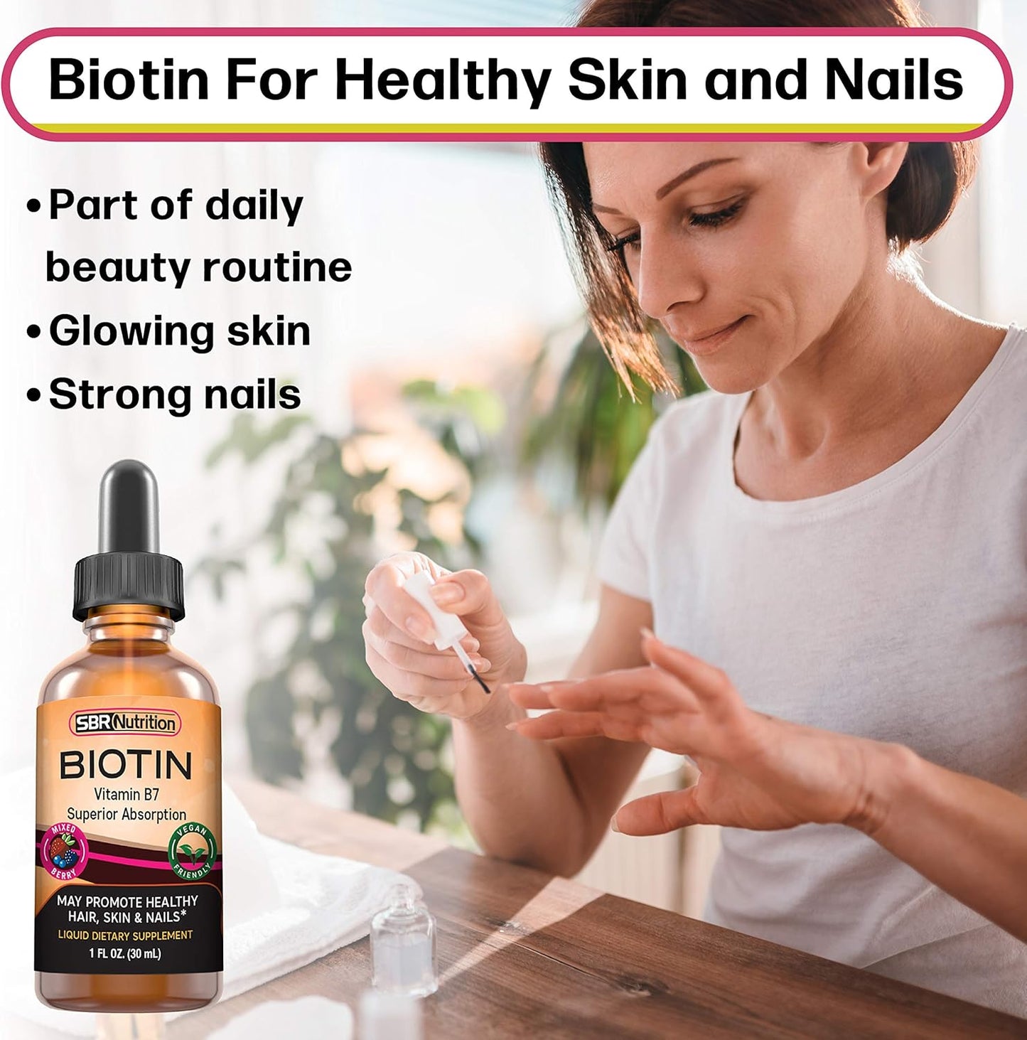 Biotin Liquid Drops for Hair Growth & Nail Strength - Mixed Berry Flavor, 5000mcg per Serving, Vegan, No Preservatives, High Absorption Formula, 60 Servings