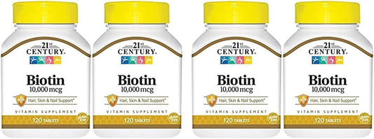 Biotin Tablets 10,000 mcg for Hair, Skin, and Nails - Pack of 2