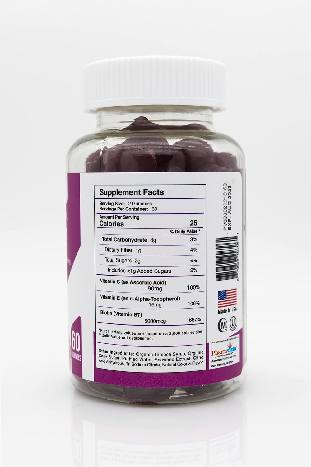 Biotin Vitamin Gummies for Hair, Skin, and Nails - Vegan, Gluten-Free, Non-GMO - 60 Count