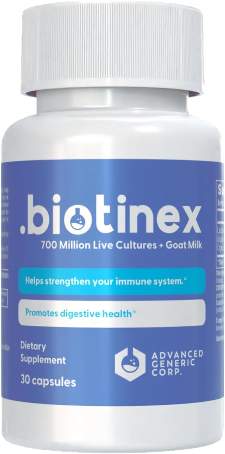 Biotinex Probiotic Capsules with Lactobacillus Acidophilus & Goat Milk - 700 Million Live Cultures - Supports Digestive Health for Women & Men - Relieves Constipation, Diarrhea, Gas, Bloating