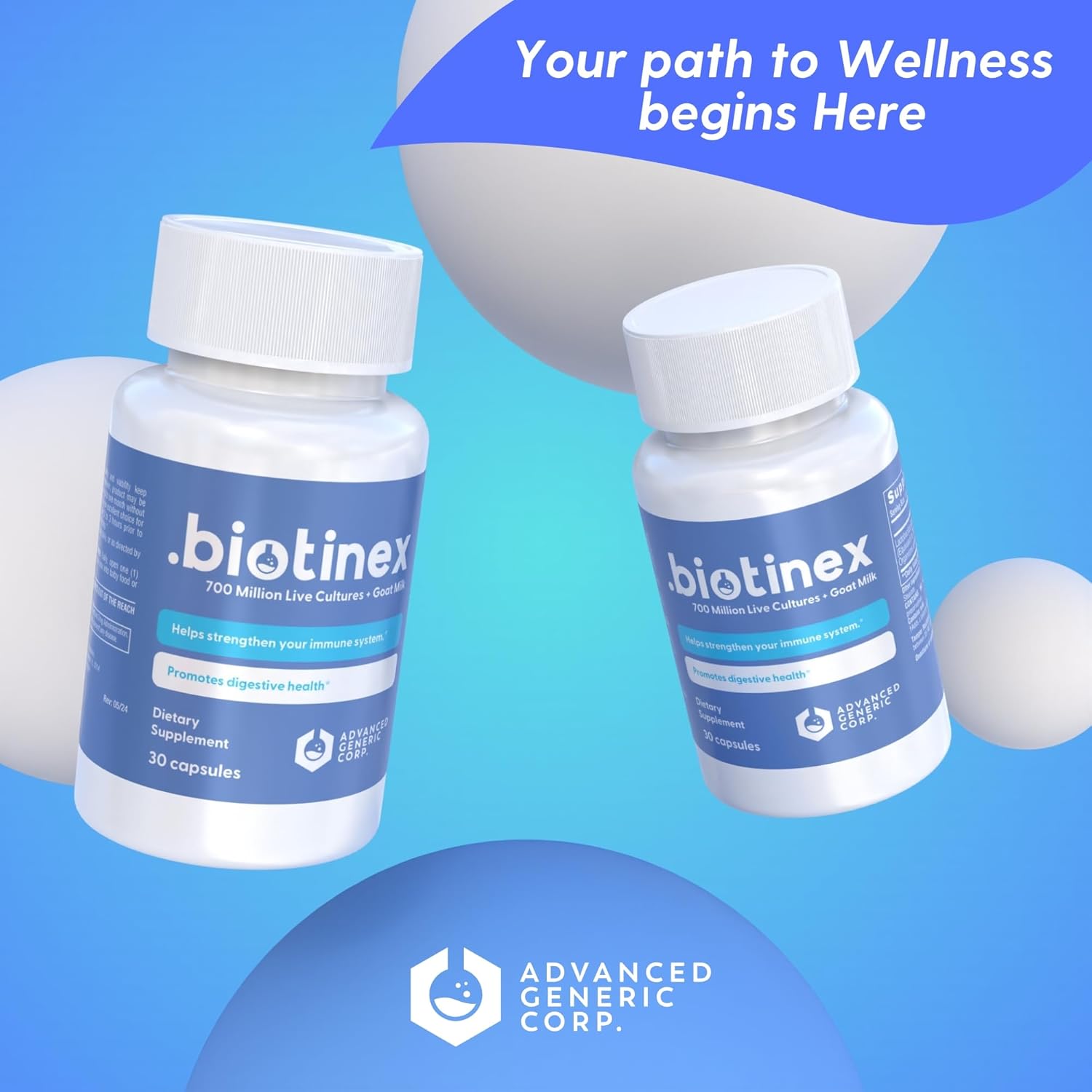 Biotinex Probiotic Capsules with Lactobacillus Acidophilus & Goat Milk - 700 Million Live Cultures - Supports Digestive Health for Women & Men - Relieves Constipation, Diarrhea, Gas, Bloating