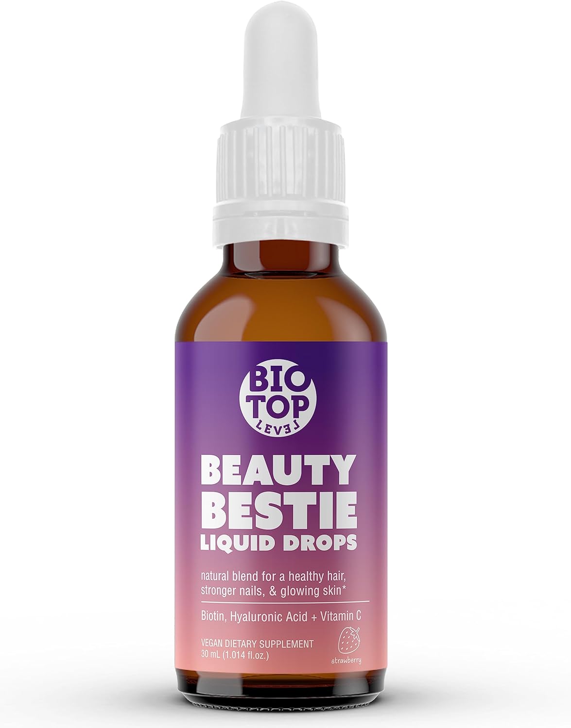 BIOTOPLEVEL Beauty Bestie Vegan Liquid Drops - Biotin, Vitamin C, Hyaluronic Acid - Supports Healthy Hair, Skin, Nails - 1 fl oz