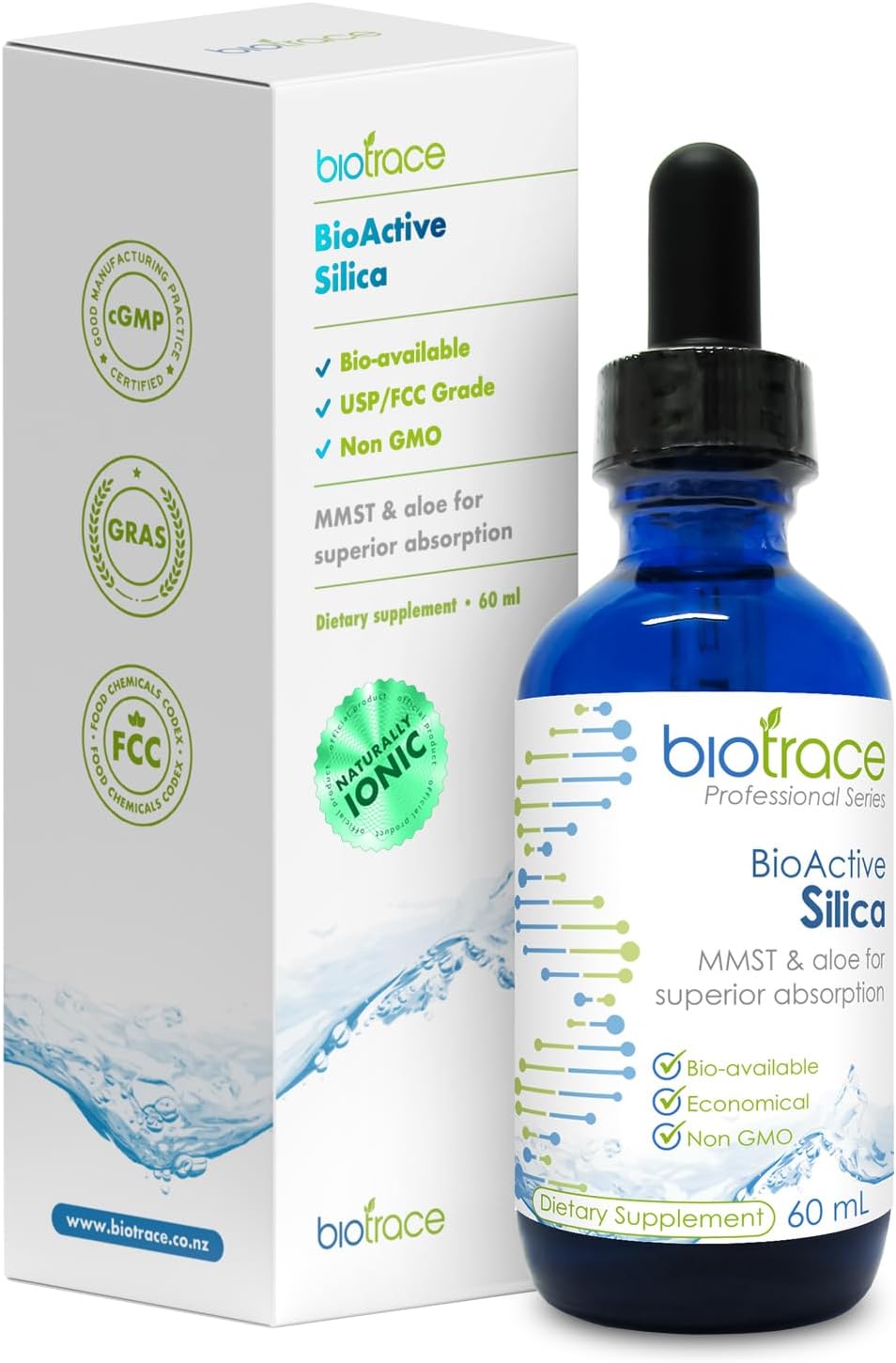 Biotrace BioActive Silica Drops | Liquid Mineral Concentrate for Hair, Skin, Nails, and Collagen Production | Supports Calcium, Joint, and Bone Health | 2.02 Fl Oz