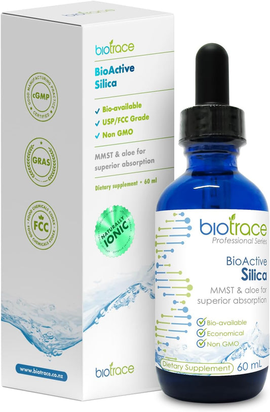 Biotrace BioActive Silica Drops | Liquid Mineral Concentrate for Hair, Skin, Nails, and Collagen Production | Supports Calcium, Joint, and Bone Health | 2.02 Fl Oz