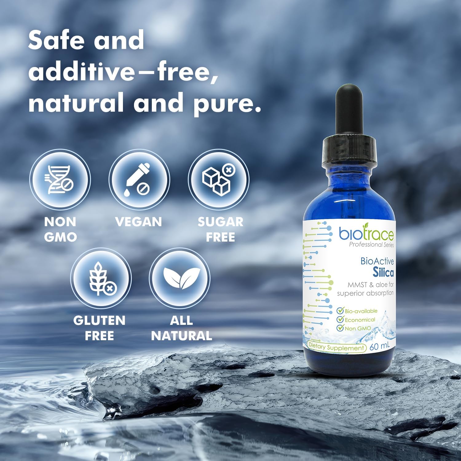 Biotrace BioActive Silica Drops | Liquid Mineral Concentrate for Hair, Skin, Nails, and Collagen Production | Supports Calcium, Joint, and Bone Health | 2.02 Fl Oz