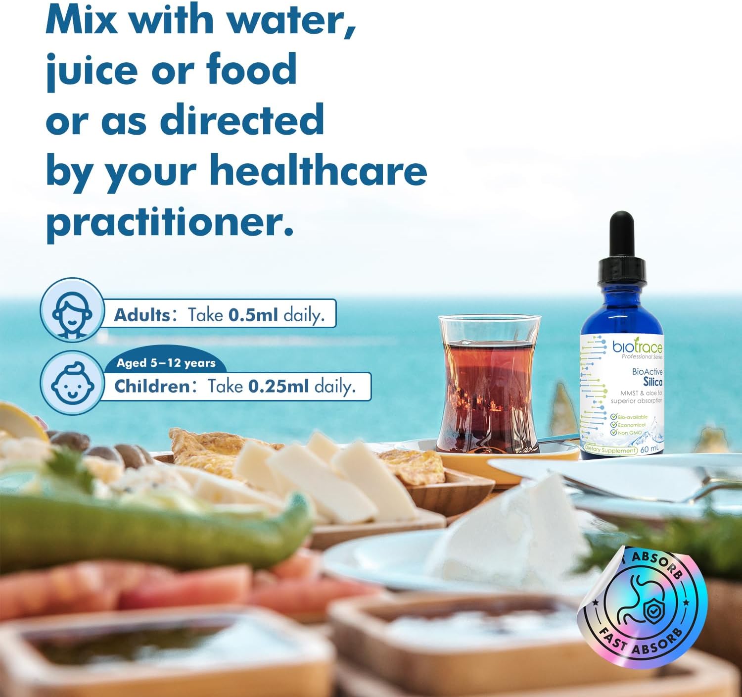 Biotrace BioActive Silica Drops | Liquid Mineral Concentrate for Hair, Skin, Nails, and Collagen Production | Supports Calcium, Joint, and Bone Health | 2.02 Fl Oz