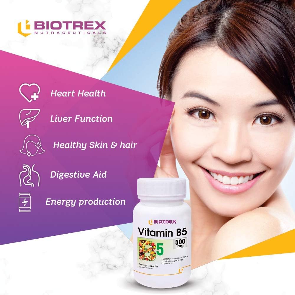 Biotrex Nutraceuticals Panihari Vitamin B5 Supplement - 500mg, 60 Vegetarian Capsules
