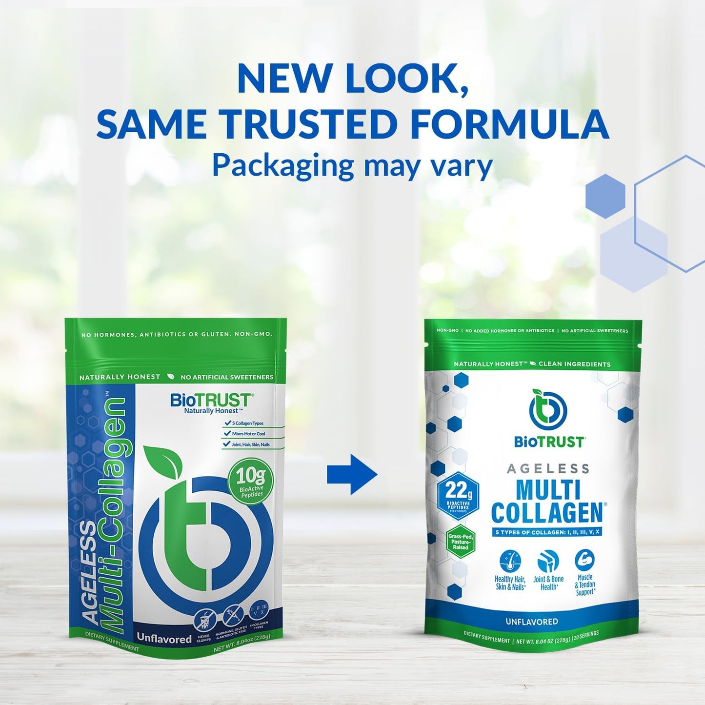 BioTrust Ageless Multi Collagen Protein Powder - 5 Collagen Types for Hair, Skin, Nails & Joints - Grass Fed Beef, Sustainable Fish, Chicken & Eggshell Membrane - Unflavored, 2 Pack