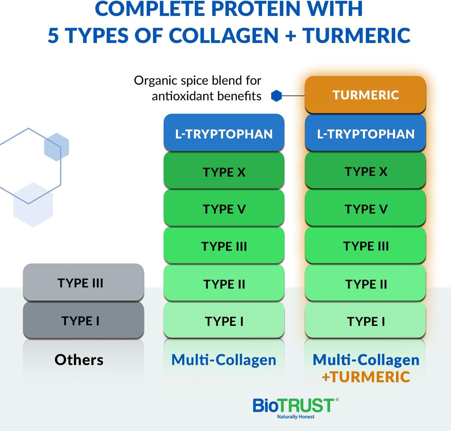 BioTrust Collagen Powder with Turmeric - 5 Types for Women & Men - Hydrolyzed Protein from Grass-Fed Sources - Golden Milk Formula