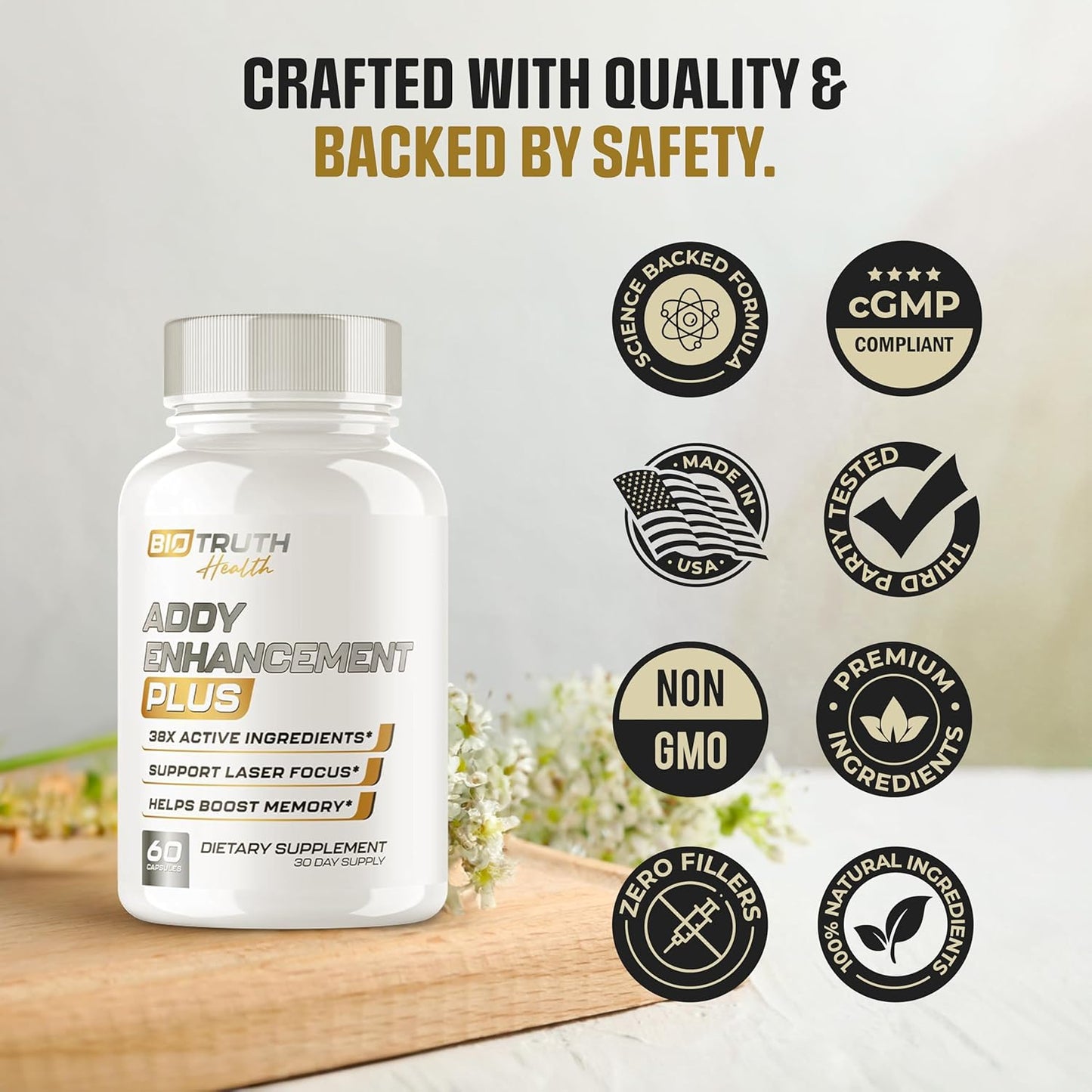 BioTruth Health Nootropic Brain Supplement with 38 Ingredients for Memory, Focus & Energy - Highest Dosage Natural Adderall Substitute - USA Made - 60 Pills