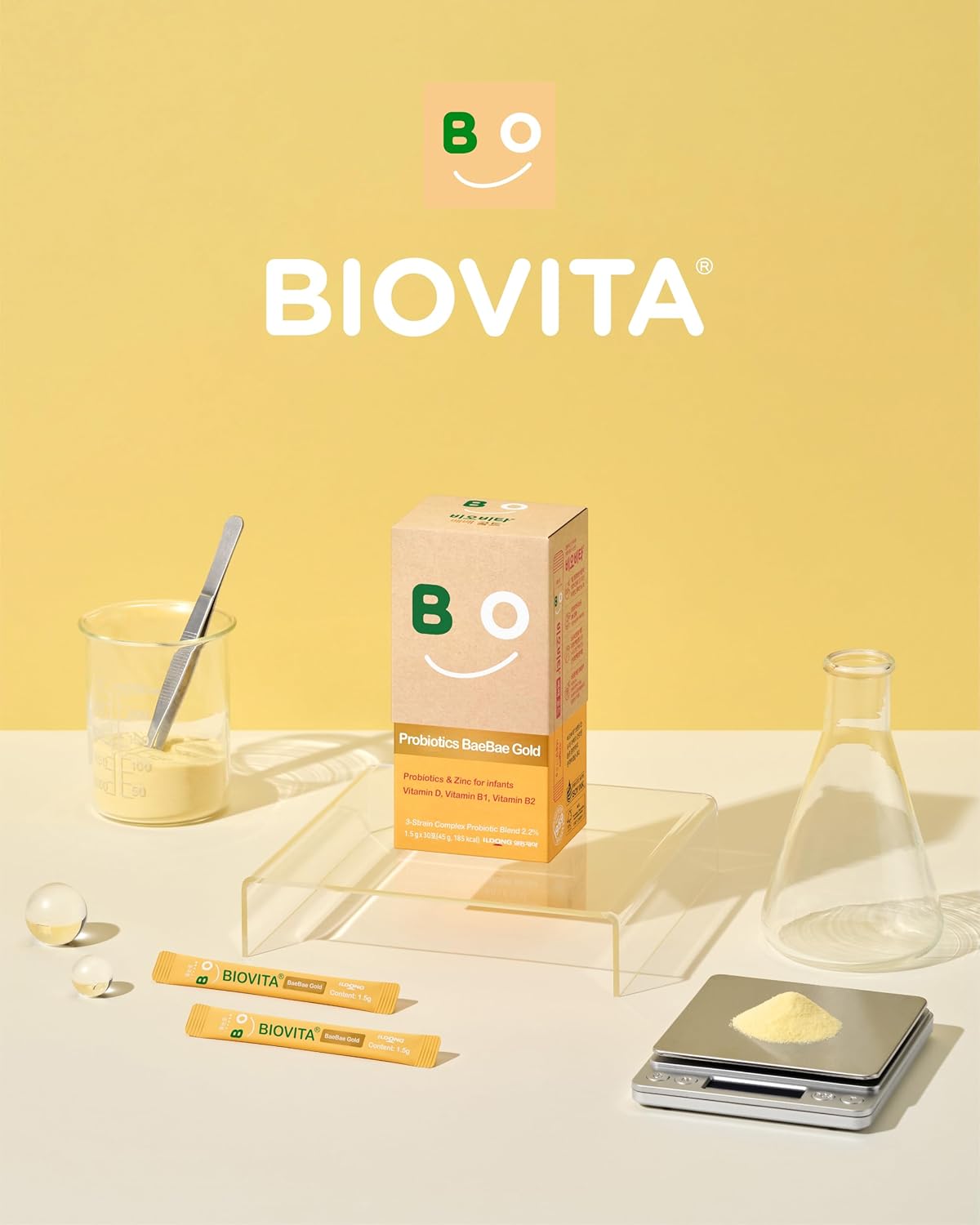 BIOVITA Baby Probiotics Powder: 30 Sticks for 30 Days. Immune & Digestive Support for Babies with Vitamin B, D, and Zinc.