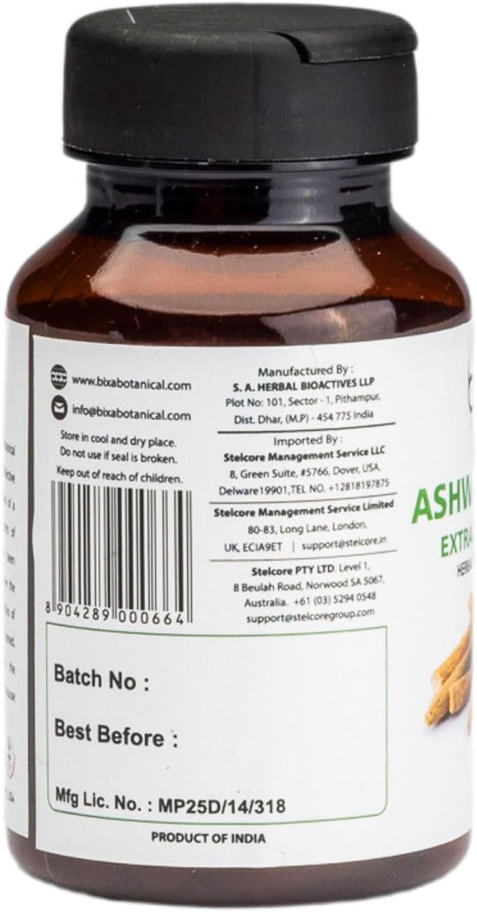 bixa BOTANICAL Ashwagandha Extract Capsules - Immunity Booster & Energy Supplement - Indian Ginseng - 60 Count Pack