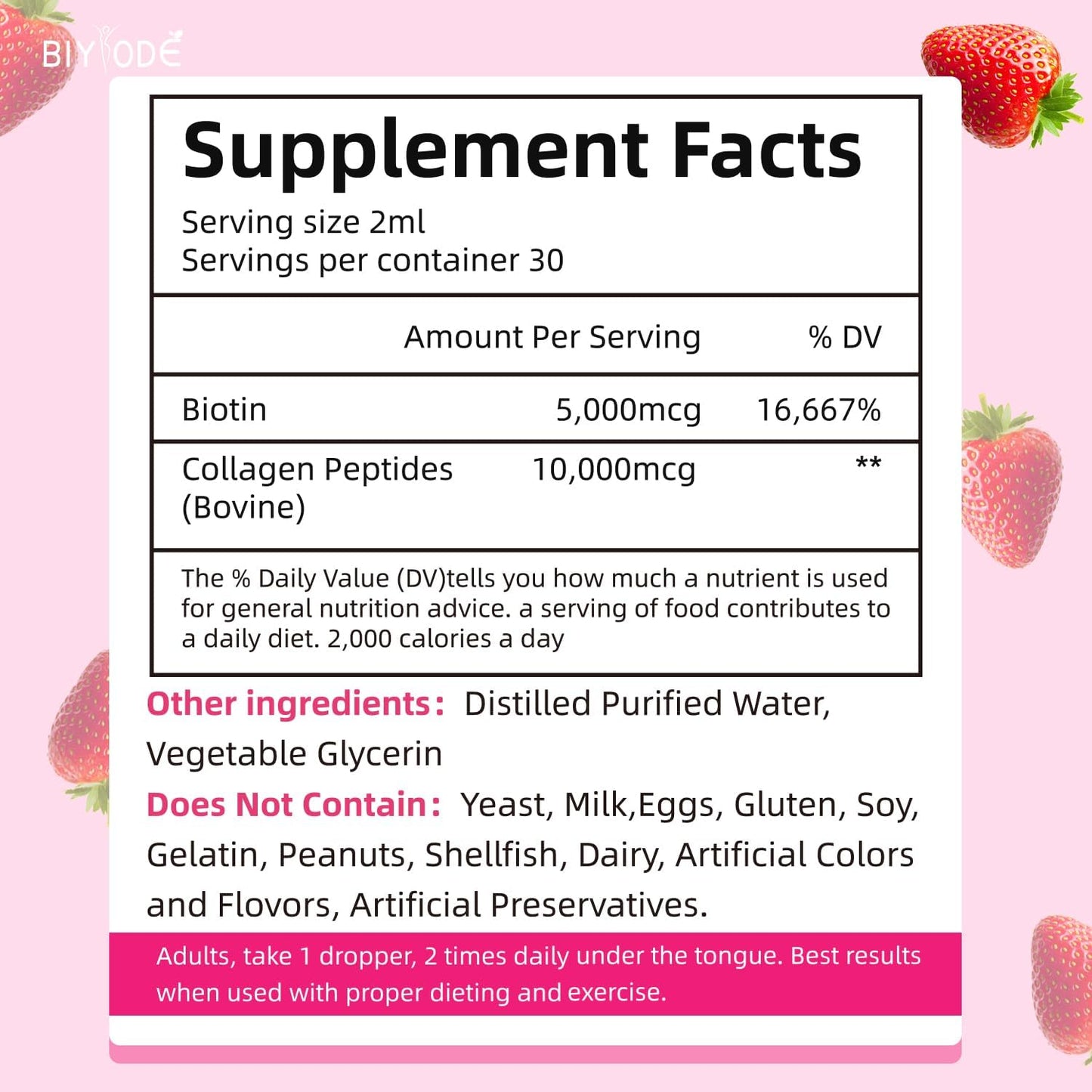 BIYODE Collagen Liquid for Women with Biotin - Beauty Booster for Hair, Skin, Nails, Immune Health, Digestion, Joint & Bone Strength - 60ml, 30 Day Supply