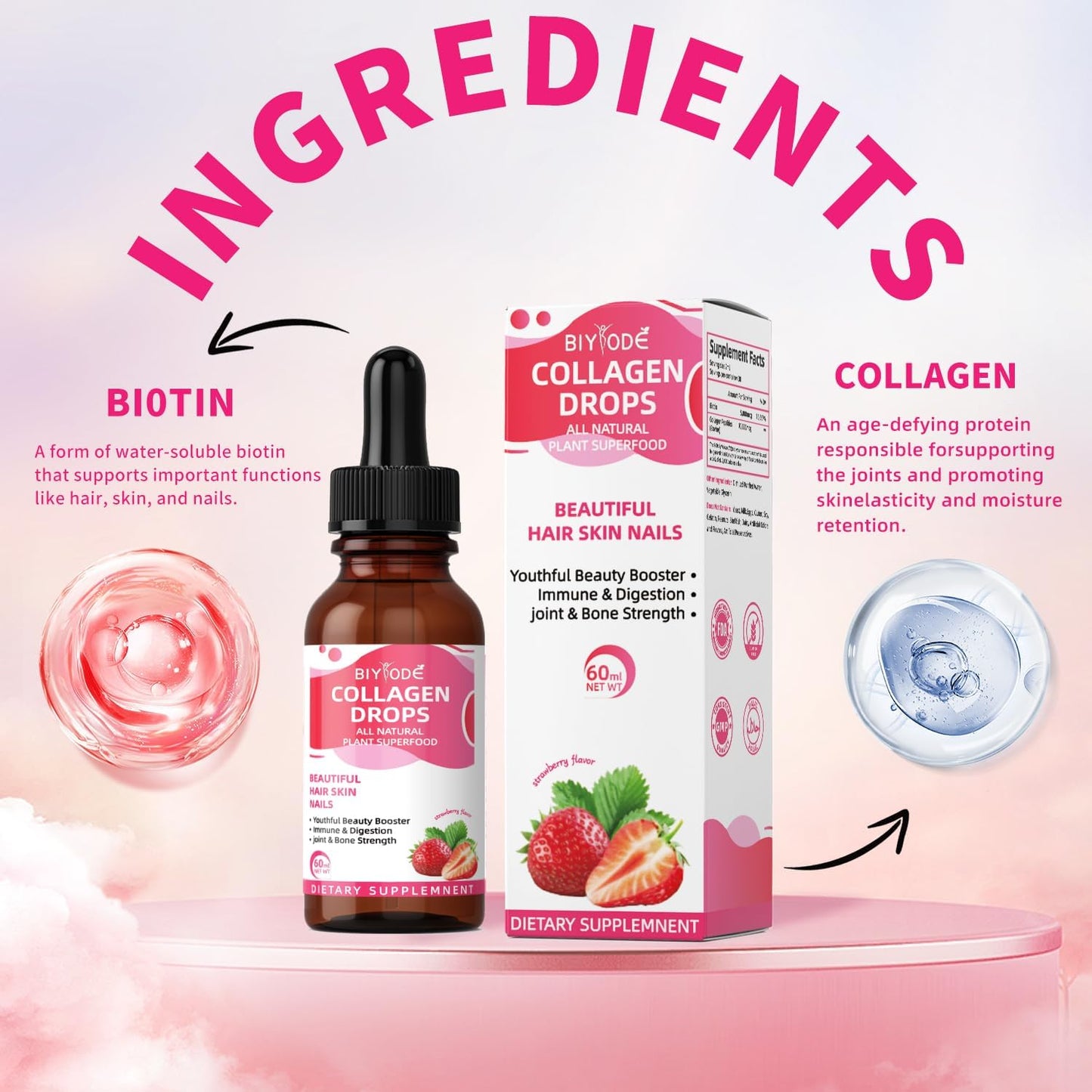 BIYODE Collagen Liquid for Women with Biotin - Beauty Booster for Hair, Skin, Nails, Immune Health, Digestion, Joint & Bone Strength - 60ml, 30 Day Supply