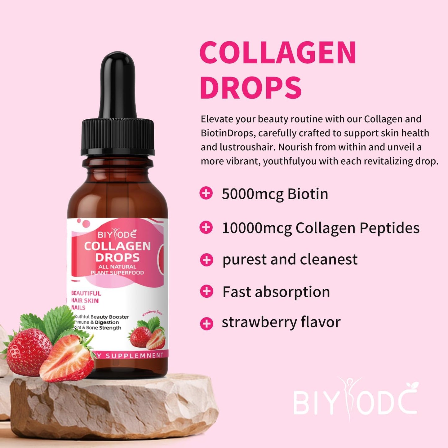 BIYODE Collagen Liquid for Women with Biotin - Beauty Booster for Hair, Skin, Nails, Immune Health, Digestion, Joint & Bone Strength - 60ml, 30 Day Supply