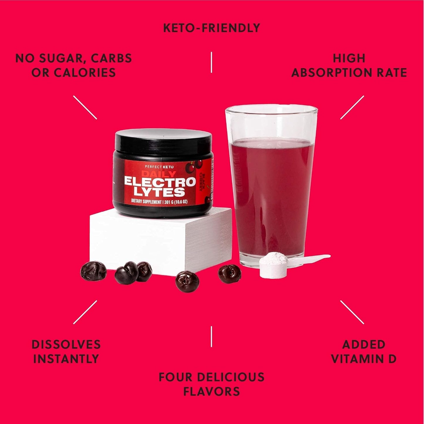 Black Cherry Keto Electrolyte Hydration Powder | Supports Hydration, Recovery & Immune Health | Sugar-Free, Low Carb, Calorie-Free | Keto-Friendly & Non-GMO