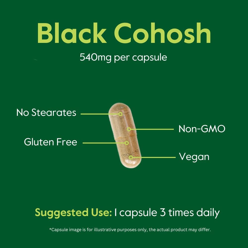 Black Cohosh 540mg Capsules - 240 Vegetarian Capsules - Vegan & Non-GMO - Gluten Free - No Fillers