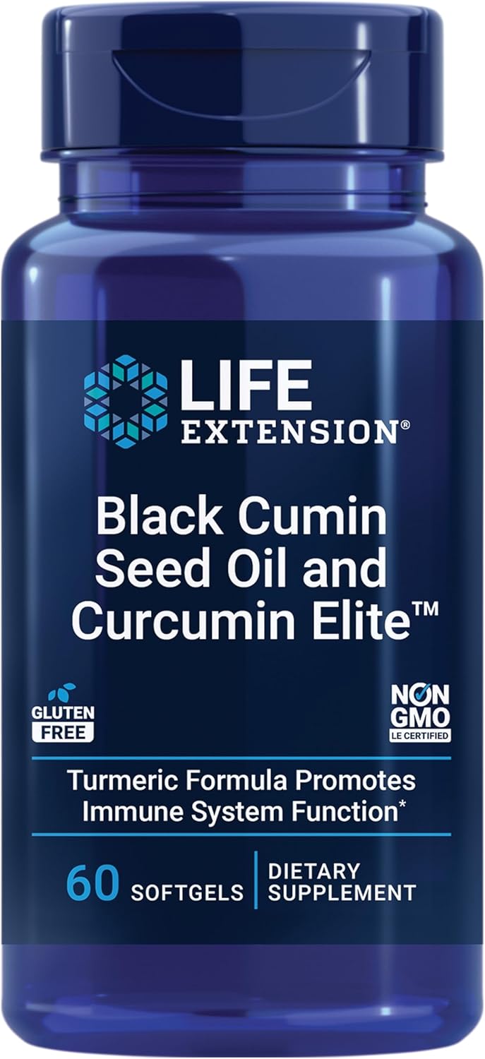 Black Cumin Seed Oil and Curcumin Elite Softgels for Immune Support - Non-GMO and Gluten-Free Formula with Bioavailable Curcumin Turmeric Extract - 60 Count