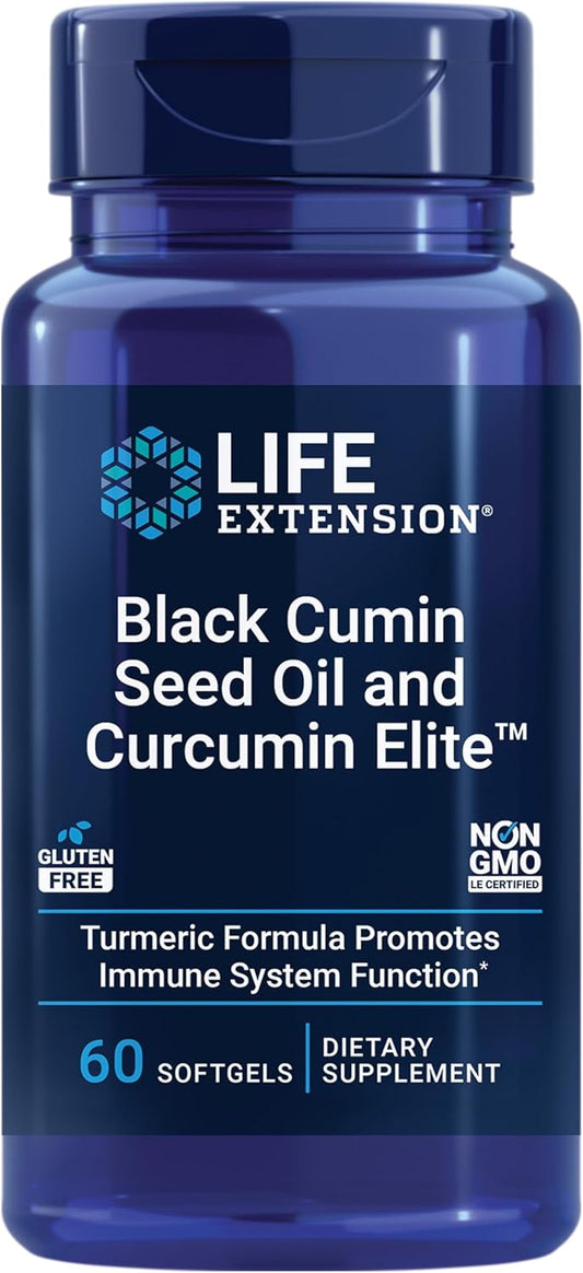 Black Cumin Seed Oil and Curcumin Elite Softgels for Immune Support - Non-GMO and Gluten-Free Formula with Bioavailable Curcumin Turmeric Extract - 60 Count
