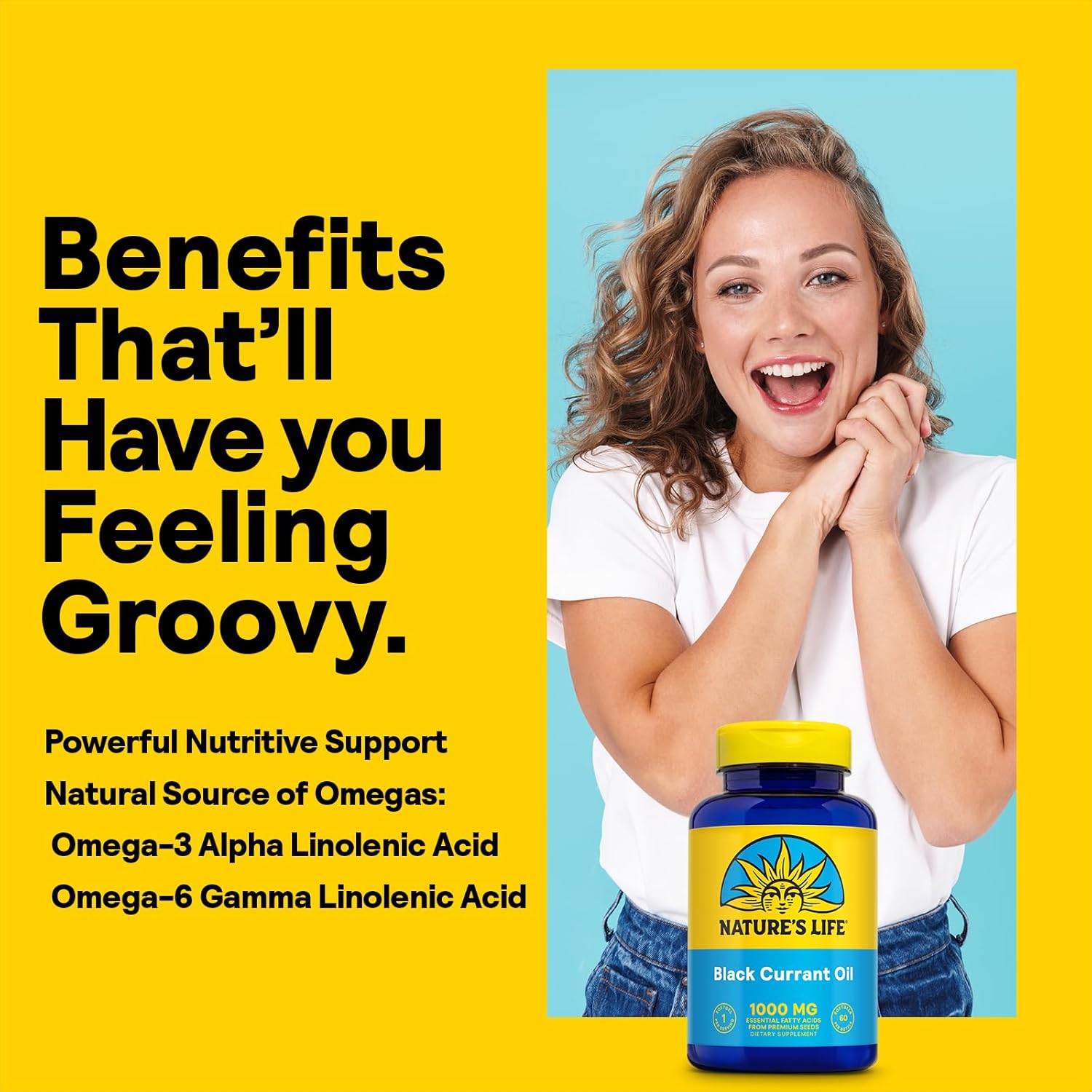 Black Currant Seed Oil 1000mg - Natural Source of Omega 6 & Omega 3, 60 Softgels, 60-Day Guarantee