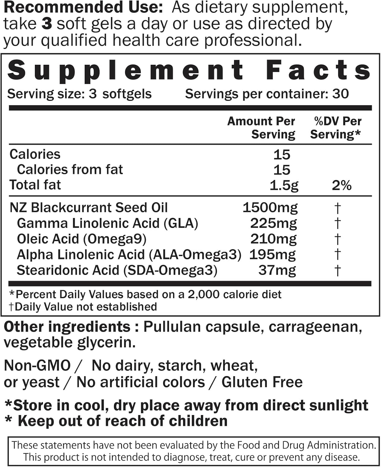 Black Currant Seed Oil Softgels 1500mg - Skin, Joint, Eye Health - Antioxidant Formula - 90ct Vision Smart Center