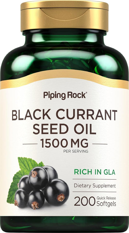 Black Currant Seed Oil Softgels 1500mg | 200 Count | Cold Pressed | Rich in GLA | Gluten Free, Non-GMO Supplement by Piping Rock
