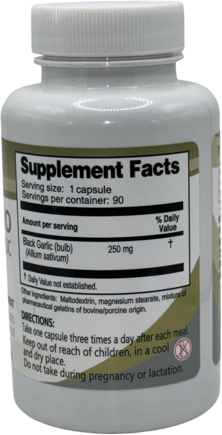 Black Garlic Capsules - 90 Count (500mg) - Natural Dietary Supplement by vidaherbal