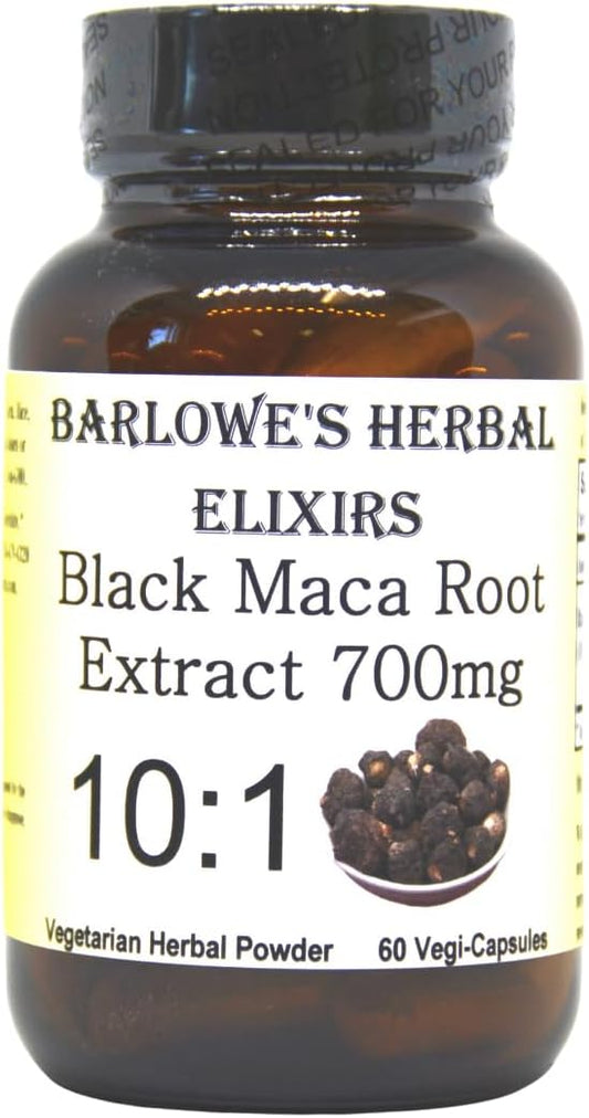 Black Maca Root Extract Capsules - 700mg Per Capsule - 60 Vegan Capsules - Peruvian Maca - Glass Bottle - Third Party Tested