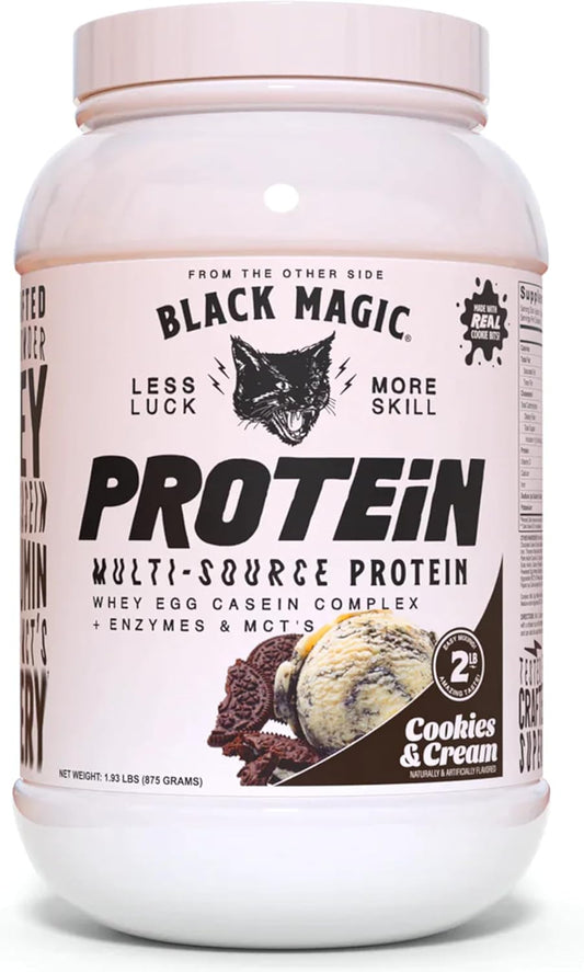 Black Magic Supply Multi-Source Protein Powder - 2LB Cookies & Cream Flavor - 23g Protein Blend with Whey, Egg Albumin, Casein, MCTs - Pre & Post Workout Formula
