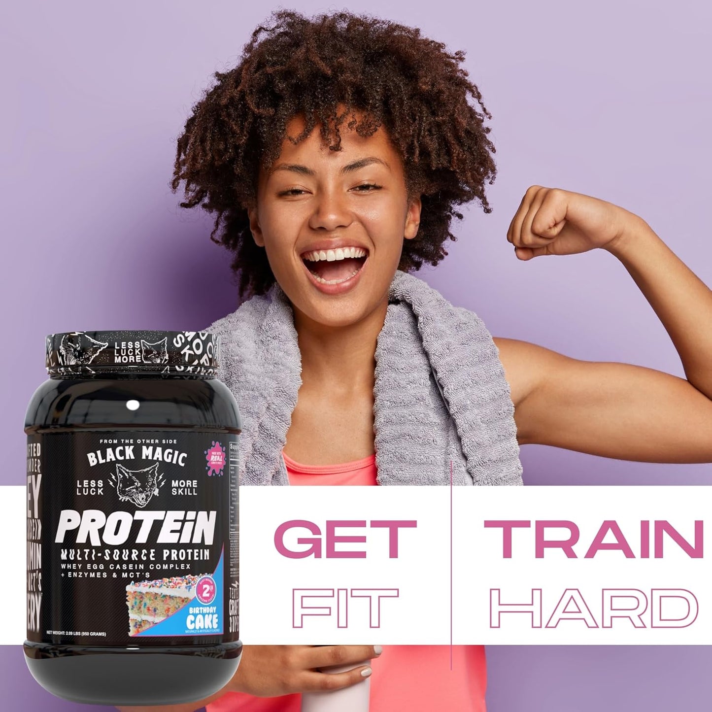 Black Magic Supply Worldwide Nutrition Bundle: Multi Source Protein Powder for Muscle Mass Gain - Birthday Cake Flavor - 2 LB & Multi Purpose Key Chain
