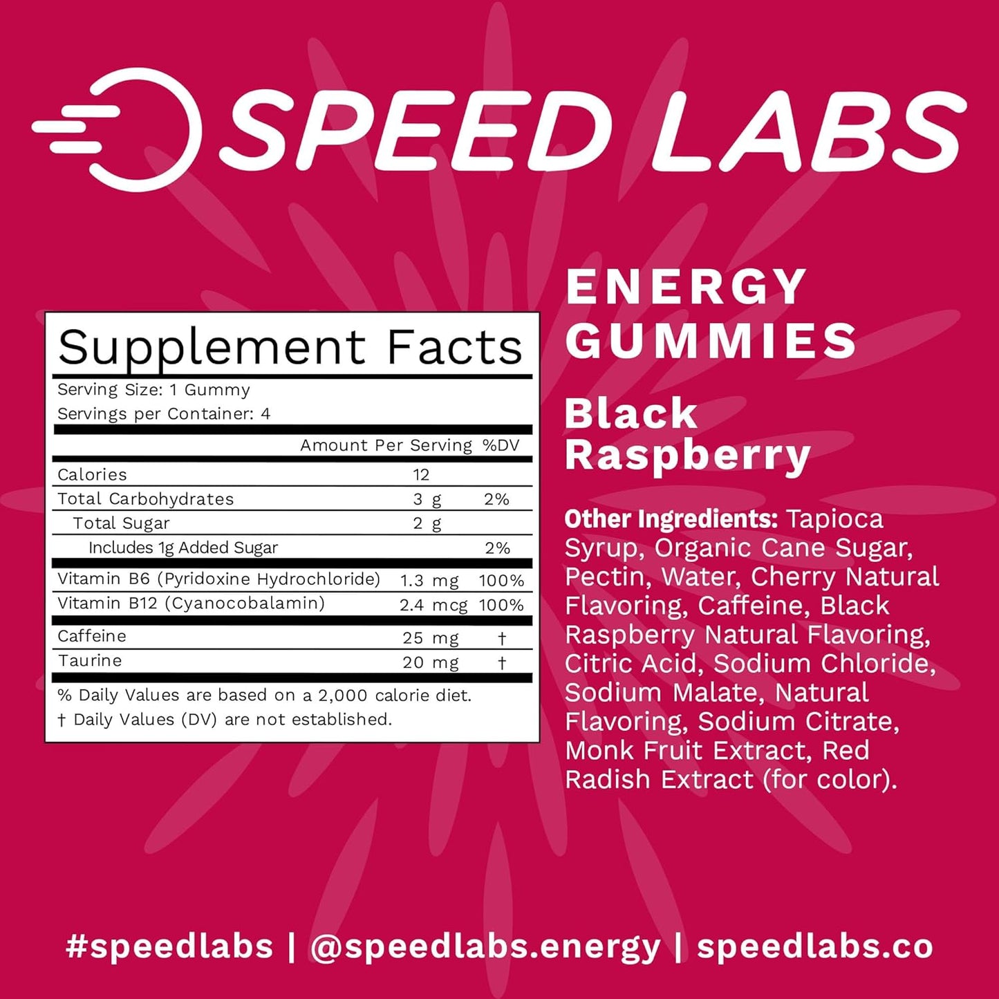Black Raspberry Caffeine Energy Gummies - 25mg Caffeine, Taurine, B-Vitamins - Vegan, Gluten Free, 32 Pieces