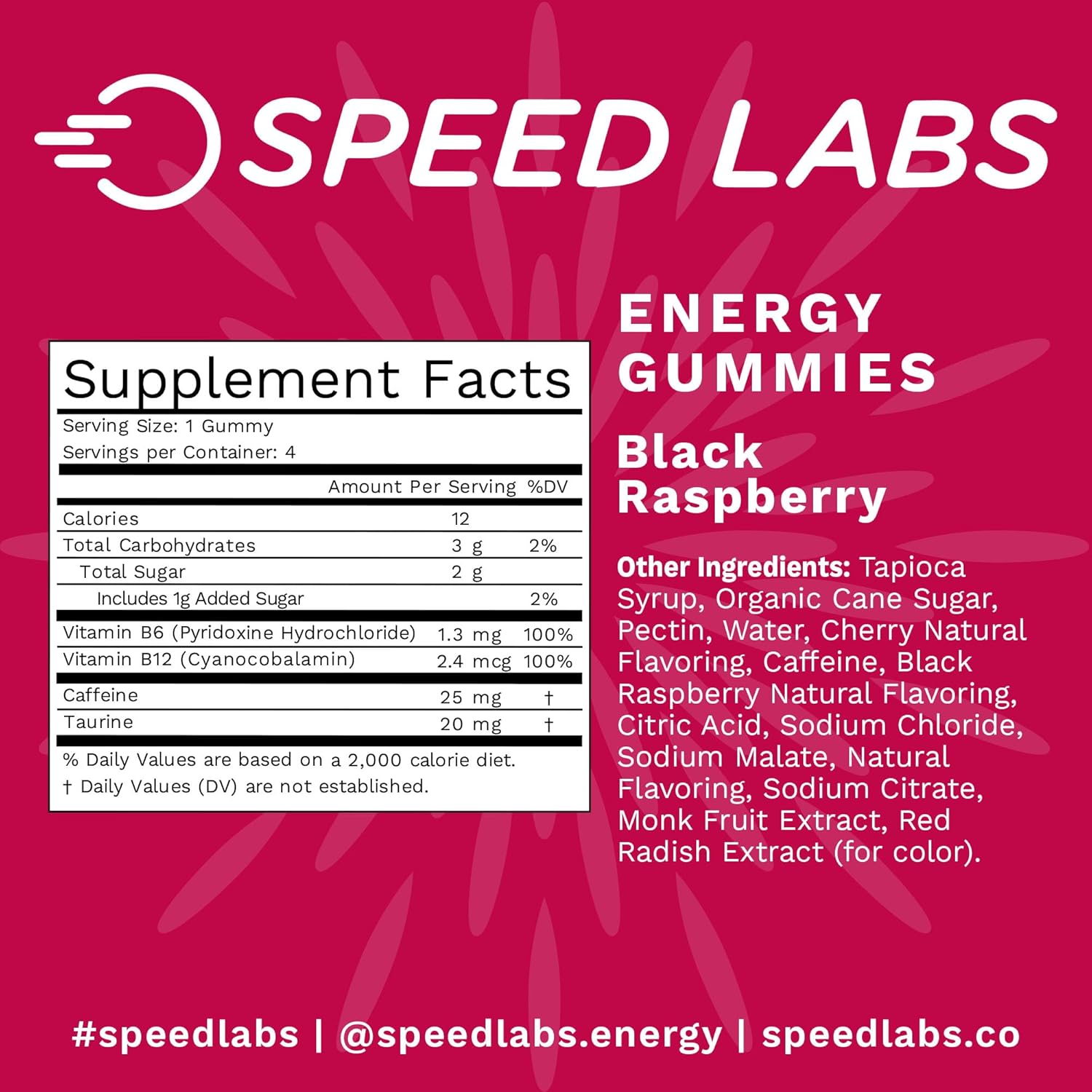 Black Raspberry Caffeine Energy Gummies - 25mg Caffeine, Taurine, B-Vitamins - Vegan, Gluten Free, 32 Pieces