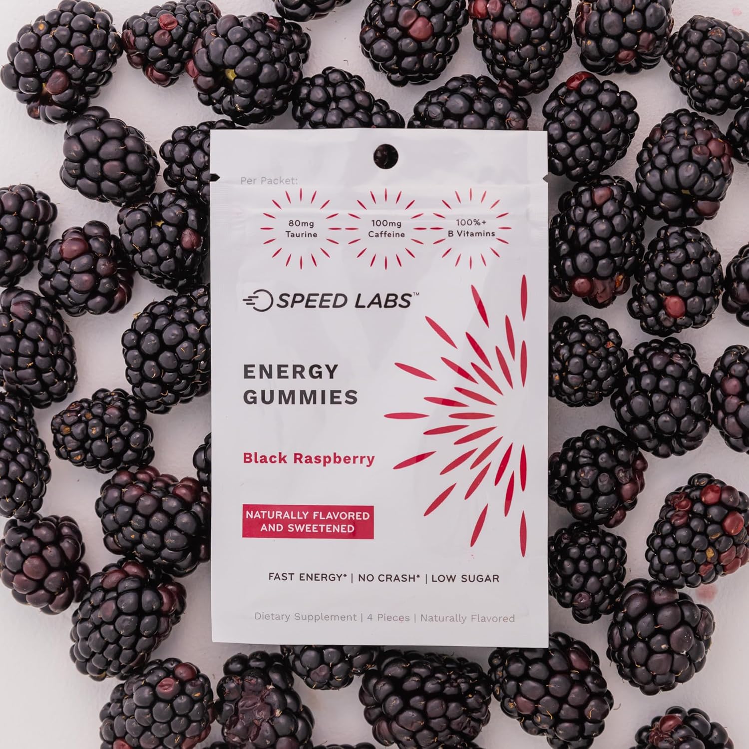Black Raspberry Caffeine Energy Gummies - 25mg Caffeine, Taurine, B-Vitamins - Vegan, Gluten Free, 32 Pieces