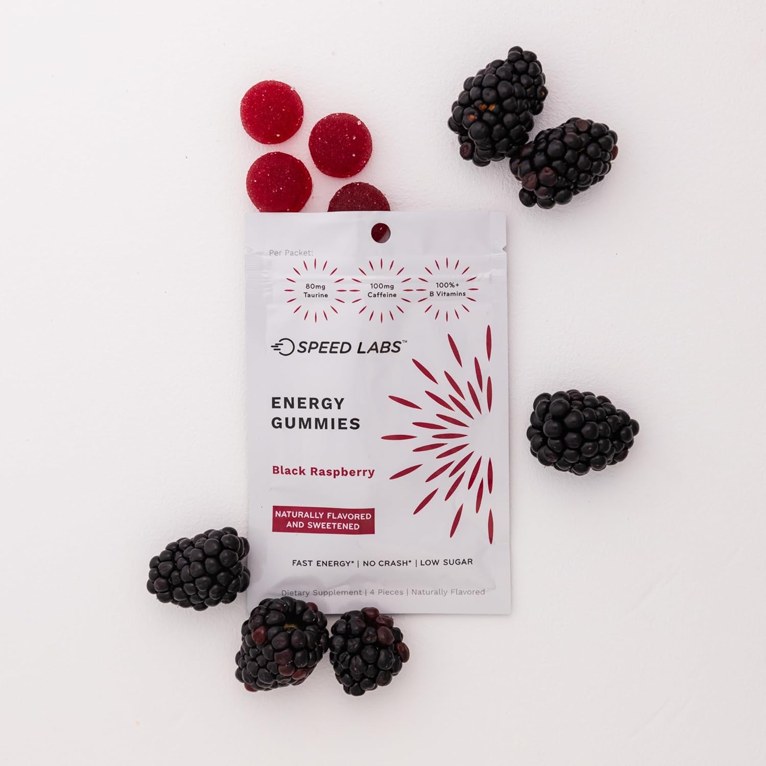 Black Raspberry Caffeine Energy Gummies - 25mg Caffeine, Taurine, B-Vitamins - Vegan, Gluten Free, 32 Pieces