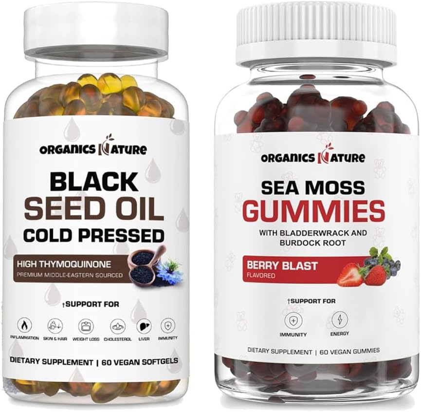 Black Seed Oil Capsules & Sea Moss Gummies Bundle - Vegan Softgels with Nigella Sativa for Omega 3s
