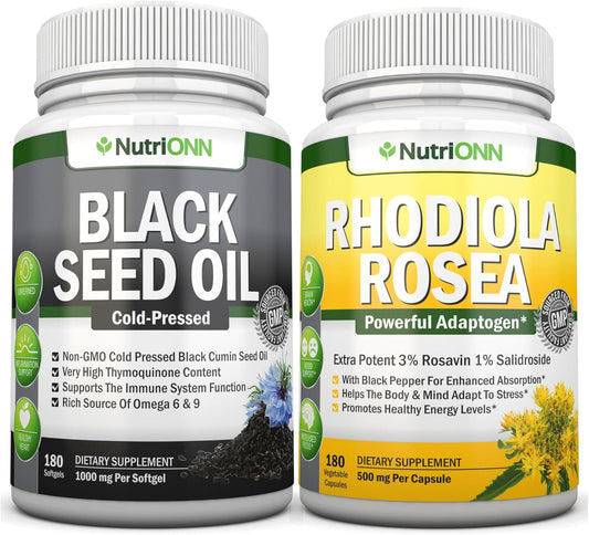 Black Seed Oil Softgels and Rhodiola Rosea Capsules for Enhanced Vitality and Immune Support