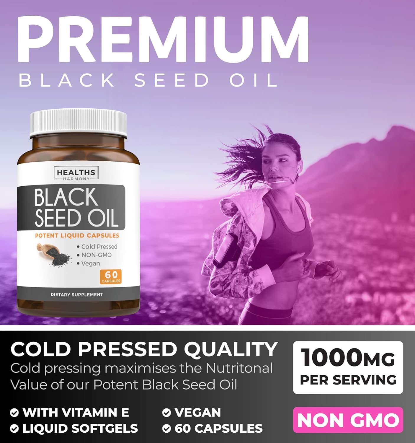 Black Seed Oil & St. John's Wort Serene Blend Bundle - 1 Month Supply - 60 Capsules- Cold-Pressed Nigella Sativa - Powerful 900mcg Hypericin