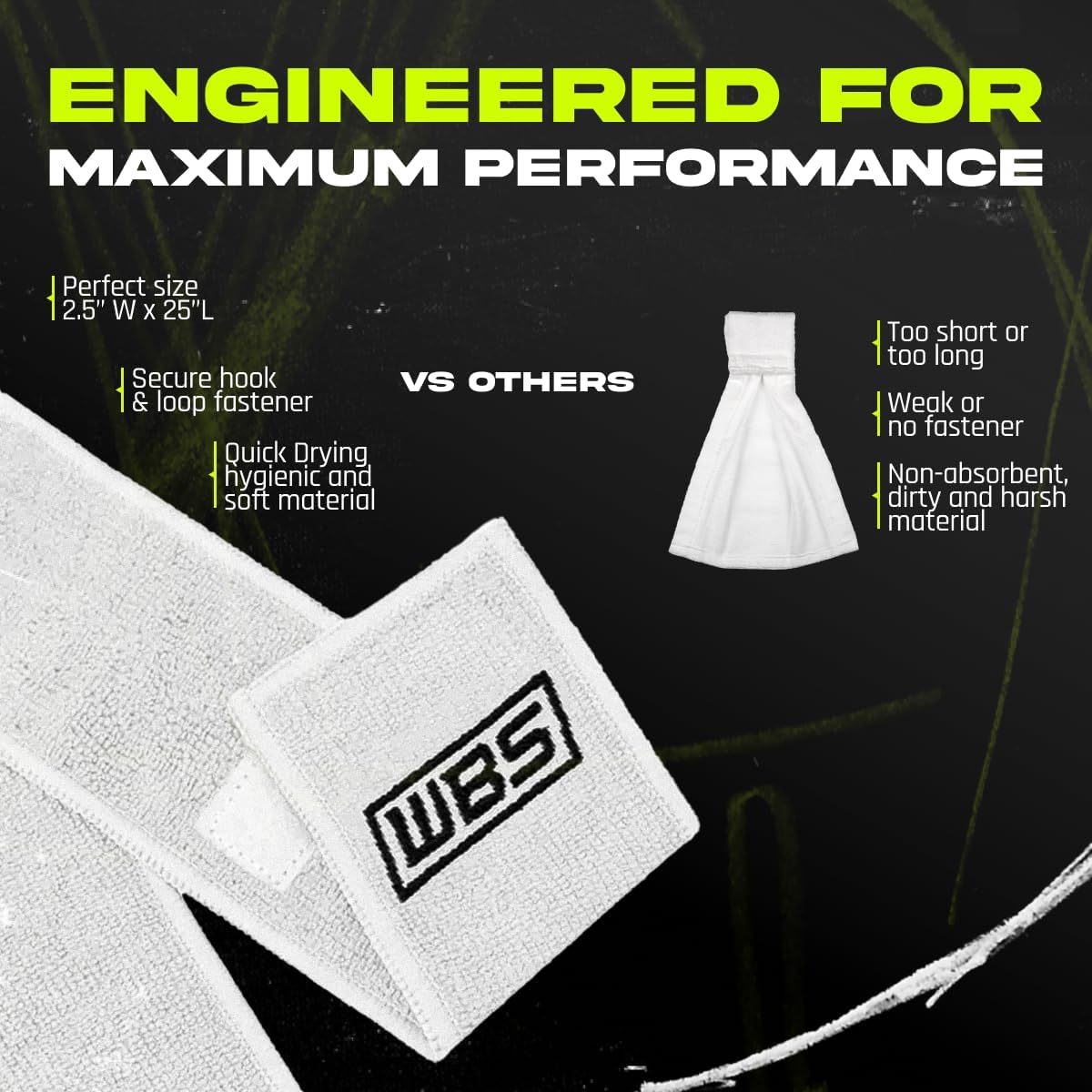 Black We Ball Sports Streamer Football Towel with Hook and Loop Fastener - Ideal for Cleaning Football Visor and Gloves