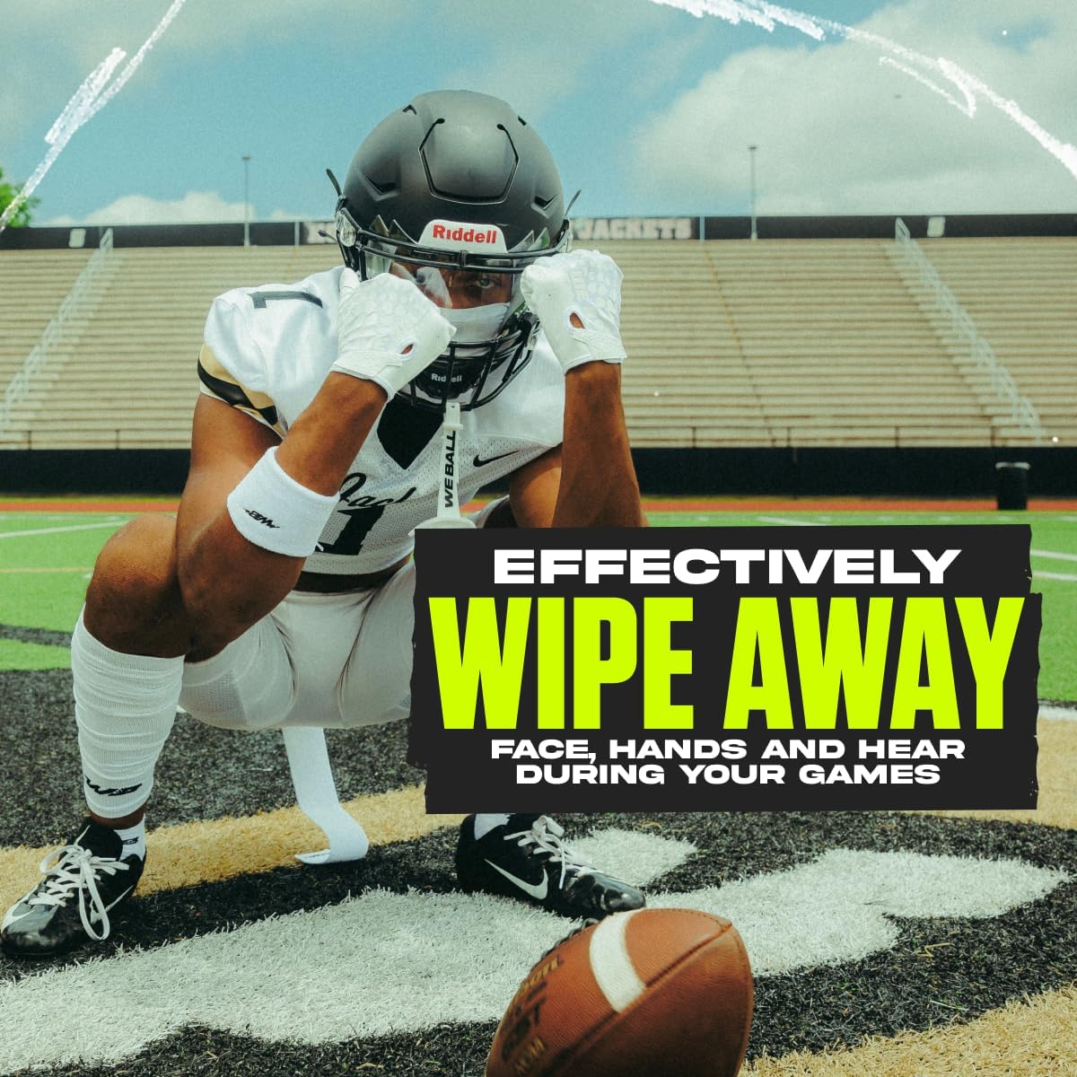 Black We Ball Sports Streamer Football Towel with Hook and Loop Fastener - Ideal for Cleaning Football Visor and Gloves