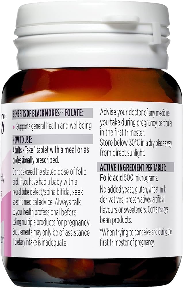 Blackmores Folic Acid 500 Mcg Tablets for Pregnancy and Pre-conception (90 Count)