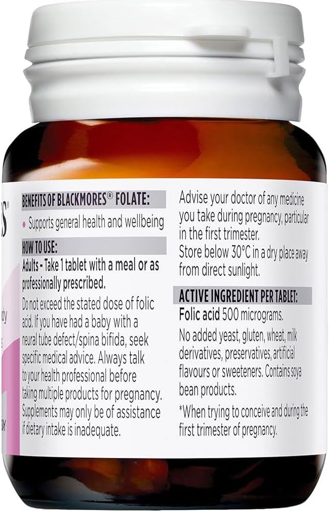 Blackmores Folic Acid 500 Mcg Tablets for Pregnancy and Pre-conception (90 Count)
