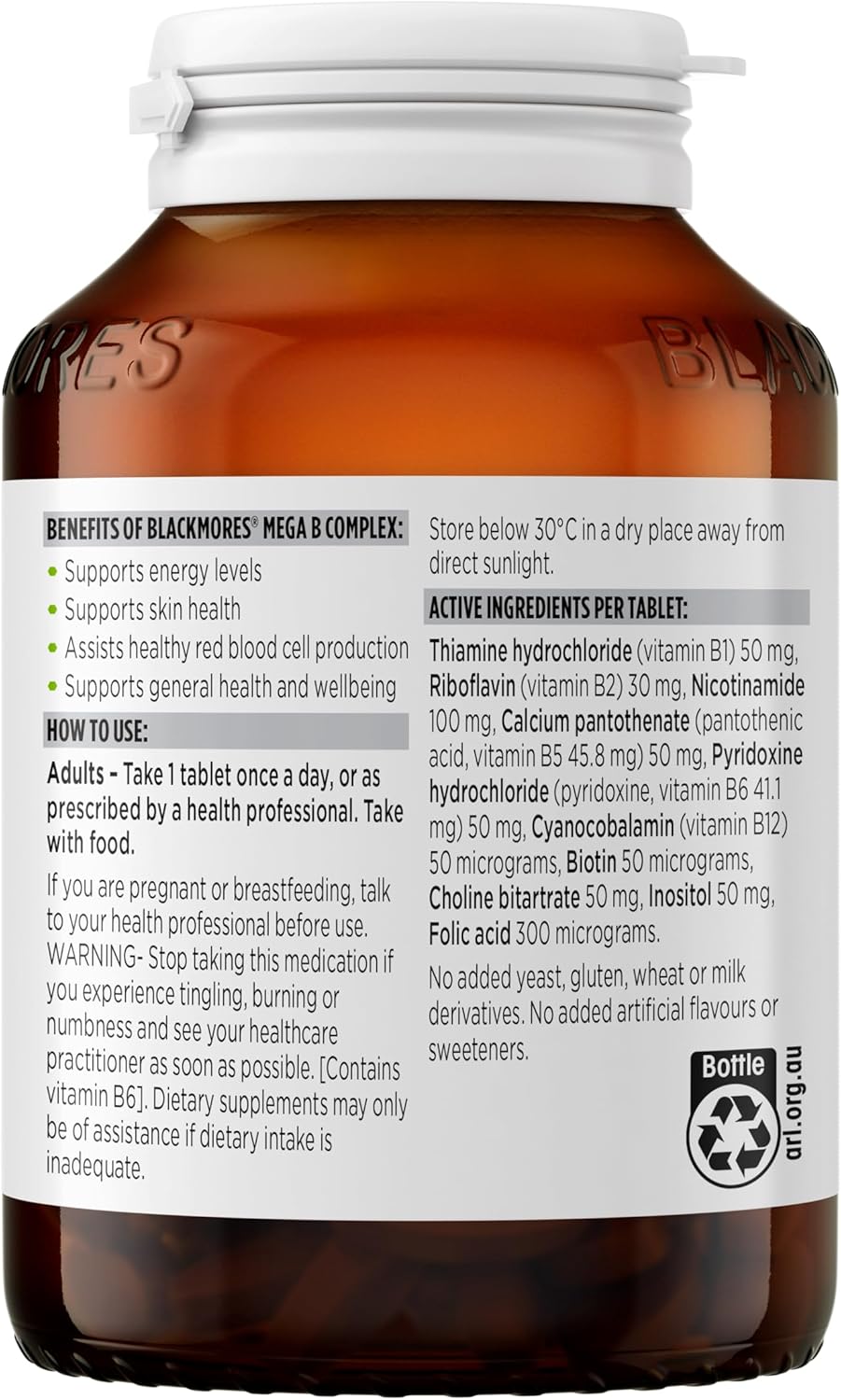 Blackmores Mega B Complex: 200 Tablets for Energy and Immune Support