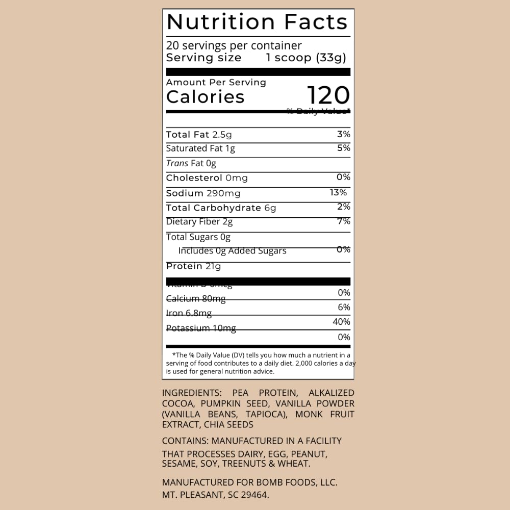 Blender Bombs Plant Protein Powder - Chocolate & Vanilla, 21g Protein, Zero Sugar, Pea Protein, Chia Seeds, Monk Fruit - 40 Servings