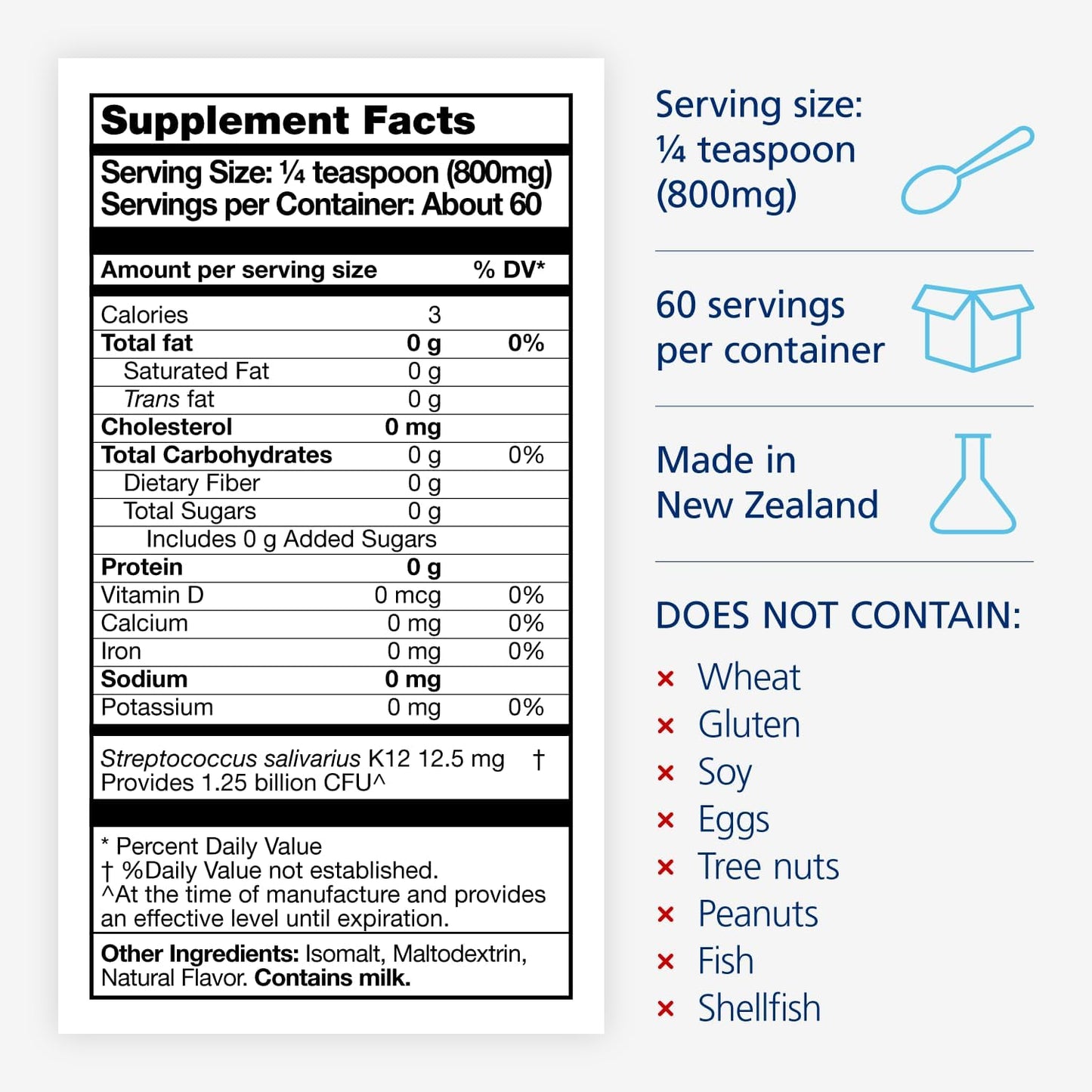 BLIS Probiotics Baby ThroatHealth Oral Probiotics - K12 Formula, 1.25 Billion Cfu, Immunity & Oral Health Support for Babies - Sugar-Free Powder, 60 Doses
