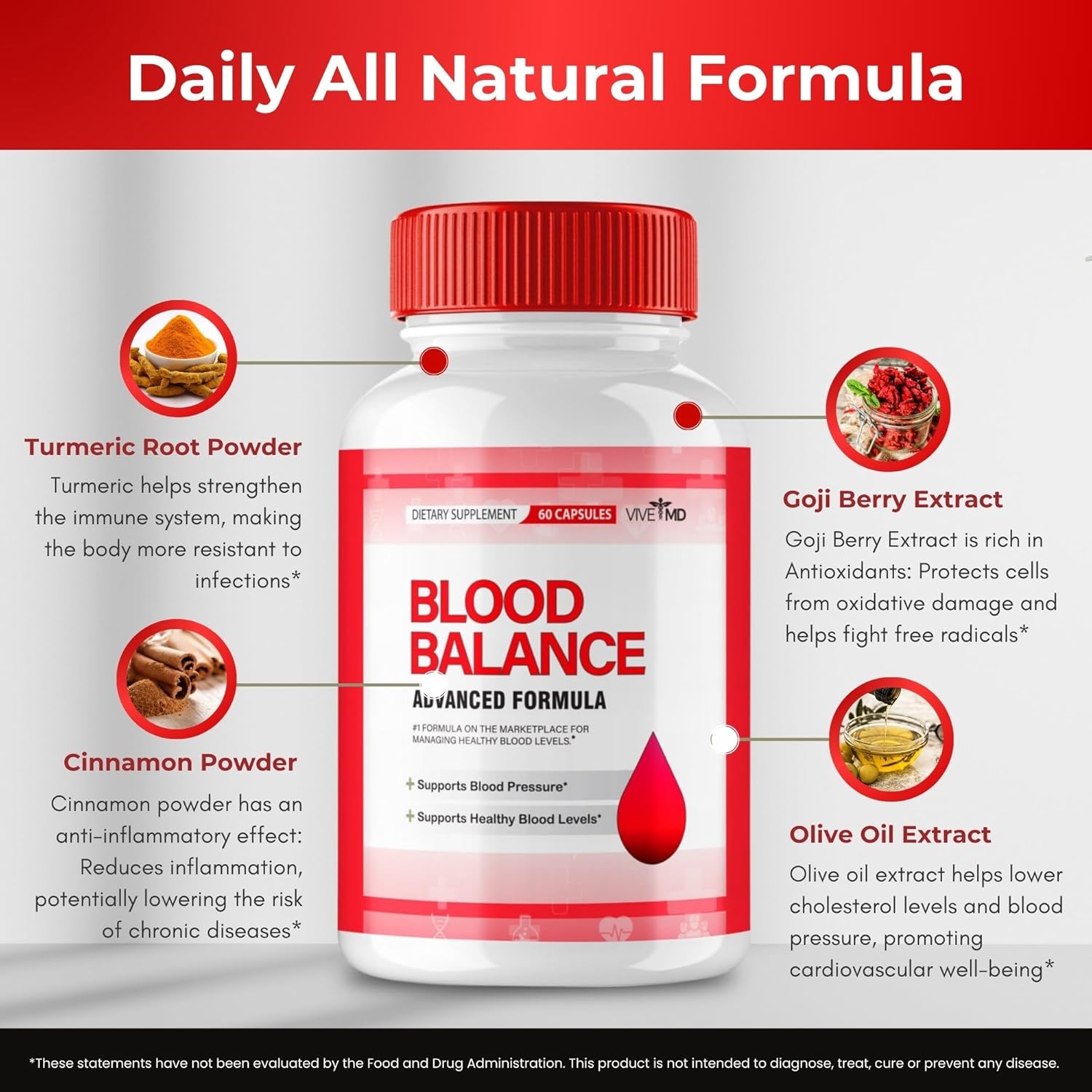 Blood Balance Supplement with Vitamin C, Turmeric, and Zinc - Extra Strength Formula - VIVE MD Official Reviews (5 Pack)